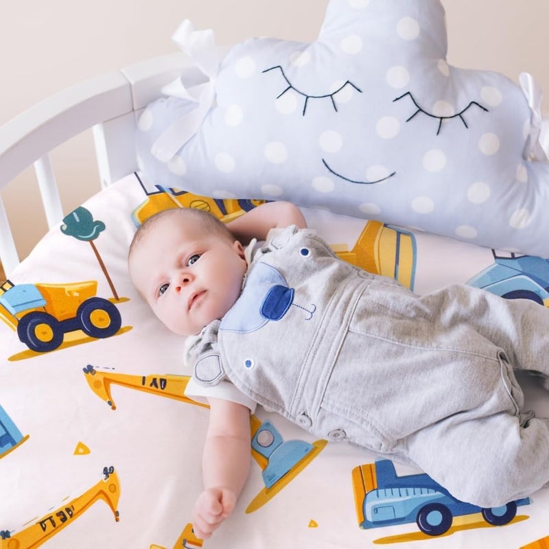 FIGEPO 4 Pack Baby Boy Bassinet Sheets Set Soft Fitted Baby Boy Mattress Covers Construction Truck or Dinosaur Theme Breathable Toddler Sheets for Infant Boys (Construction Truck, Bassinet Sheets) - Image 4